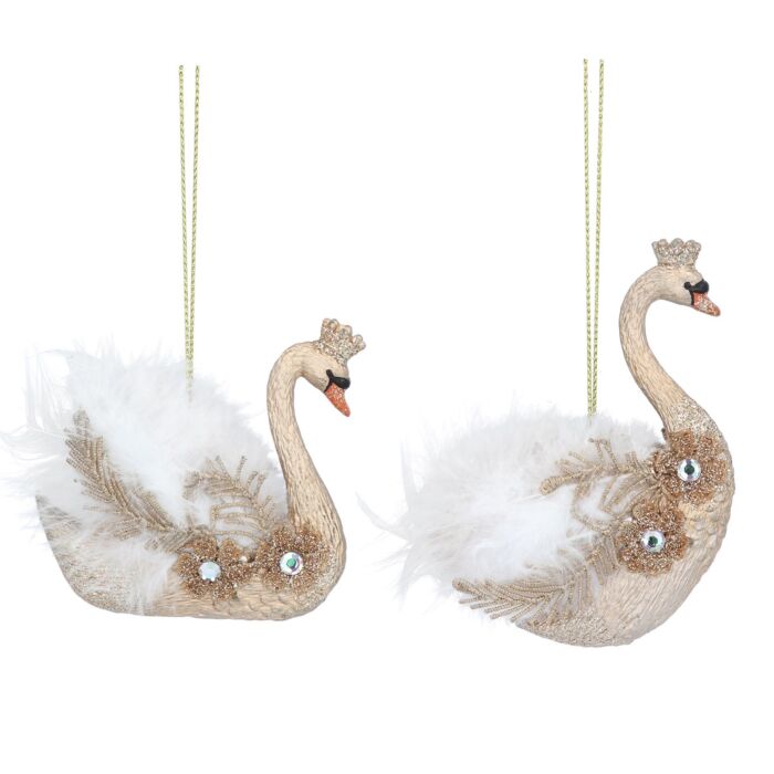 Gisela Graham Gold & White Feather Swan